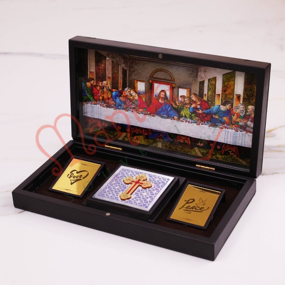 Premium 3D Last Supper Jesus Christ Frame Box with Holy Cross – Durable ABS Polymer Christian Wall & Desk Decor, Spiritual Gift for Home & Office