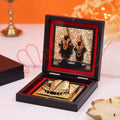 Vitthal Rukmini Charan Paduka with Premium Wooden Box | Gold Finish Divine Footprints | Panduranga Vithoba Pooja & Mandir Decor Gift