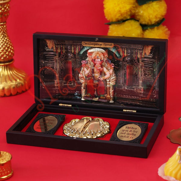 Deluxe 3D Lalbaug Raja Charan Paduka with Ganpati Idol – Divine Blessings for Home & Temple