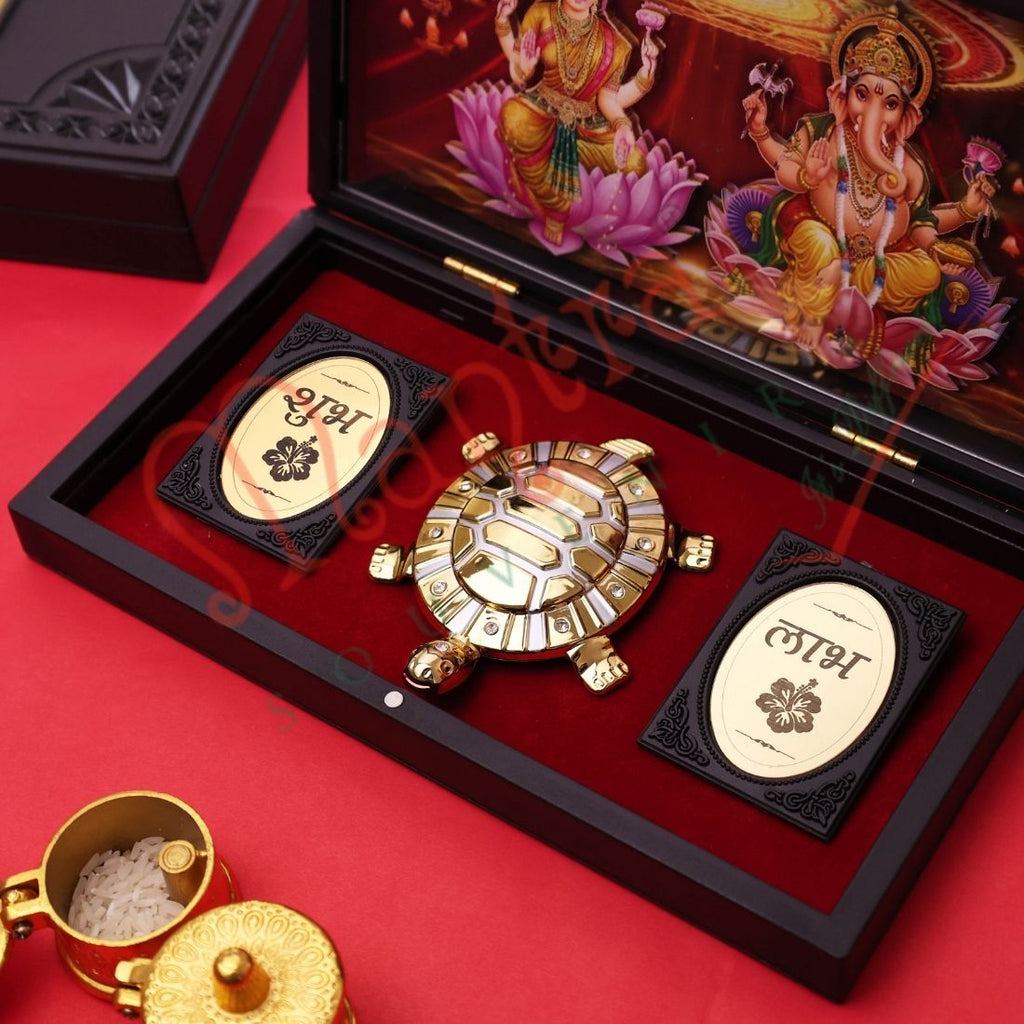 Deluxe 3D Lakshmi Ganesh with Tortoise in Box | Vastu & Puja Combo for Wealth, Success and Prosperity