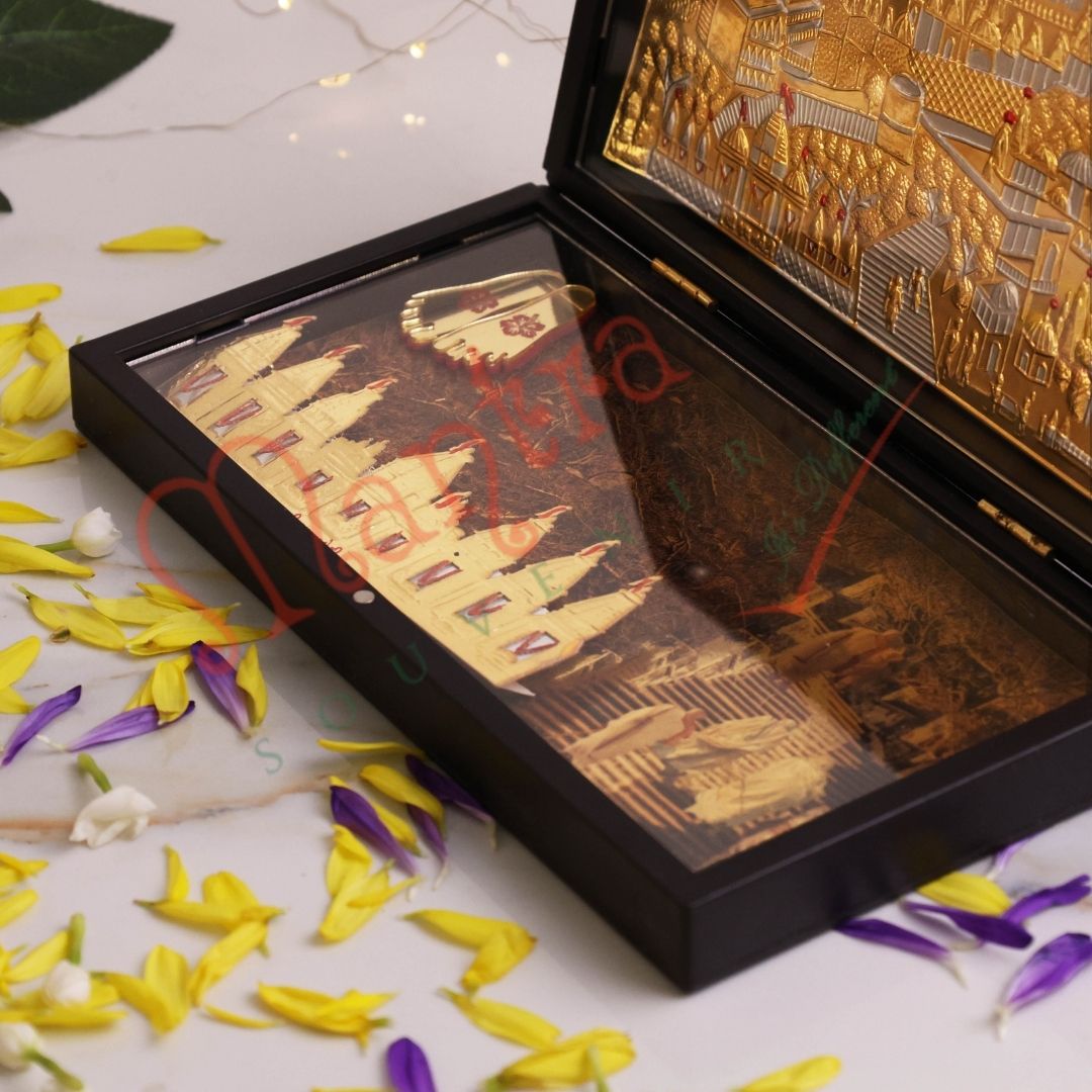 Gold Plated Shatrunjay Talethi Palitana Frame Box – Premium ABS Polymer Jain Mahatirth Souvenir for Home & Office – Divine Shatrunjay Mountain Blessing Gift