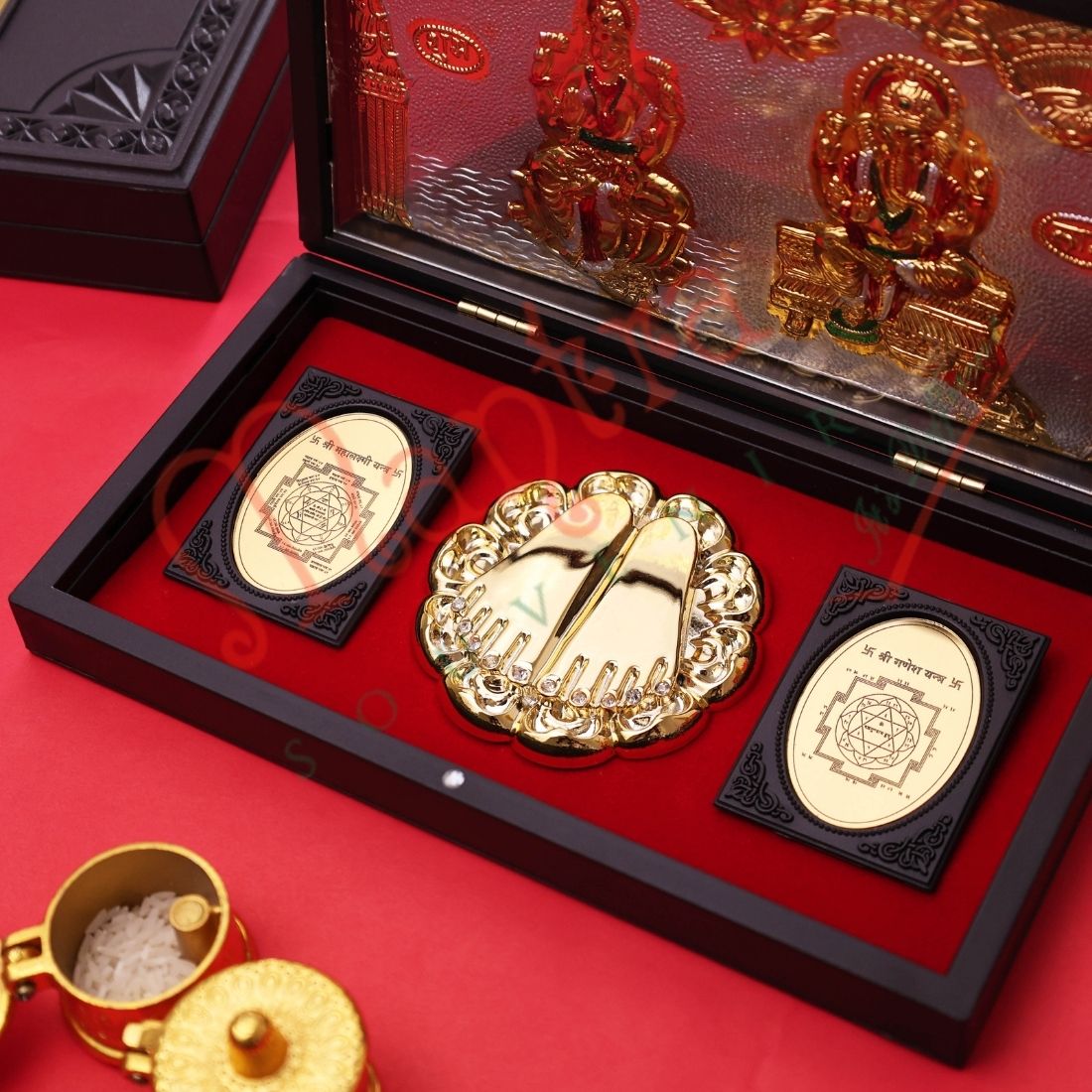 Deluxe Lakshmi Ganesh Charan Paduka with Box | Auspicious Puja Paduka for Wealth, Success & Prosperity