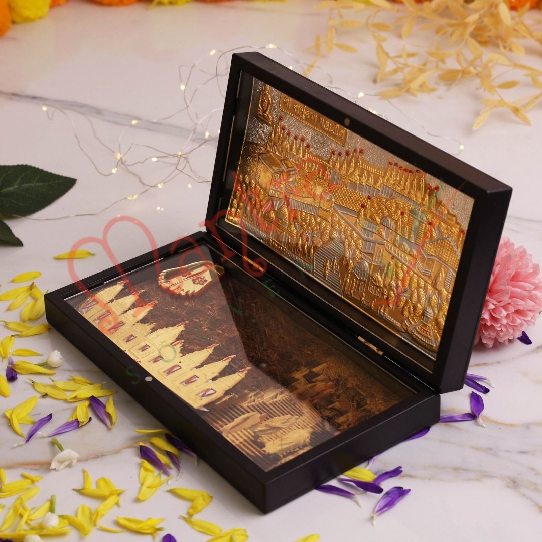 Gold Plated Shatrunjay Talethi Palitana Frame Box – Premium ABS Polymer Jain Mahatirth Souvenir for Home & Office – Divine Shatrunjay Mountain Blessing Gift