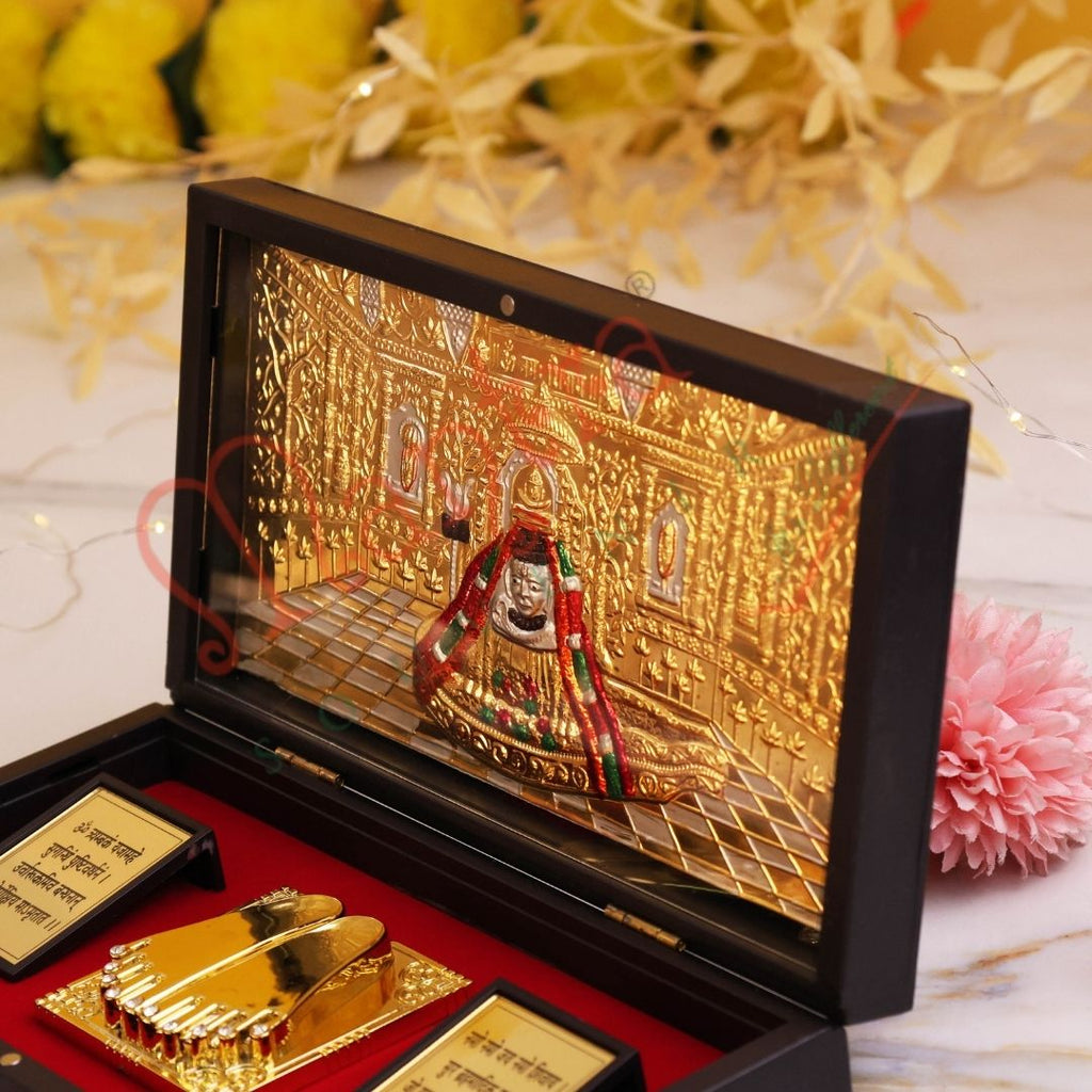 Gold Plated Somnath Jyotirlinga Charan Paduka Box – Premium ABS Polymer Religious Gift for Home Temple & Office – Divine Blessing Souvenir for Puja & Gifting