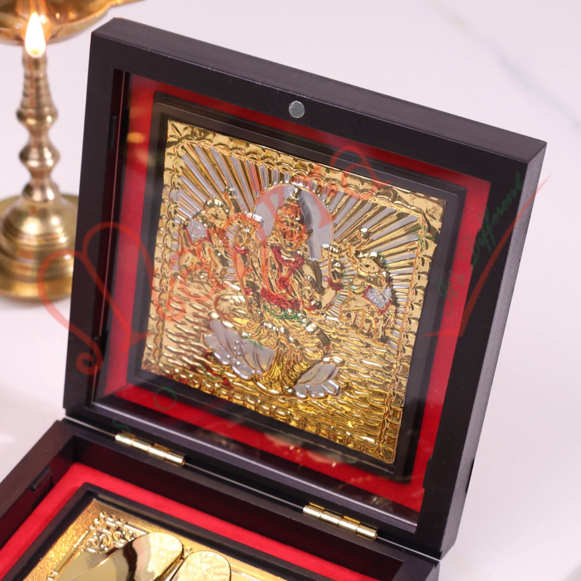 Gold Plated Maa Laxmi Charan Paduka Box – Divine Footprints of Wealth & Prosperity for Home Mandir, Office & Gifting