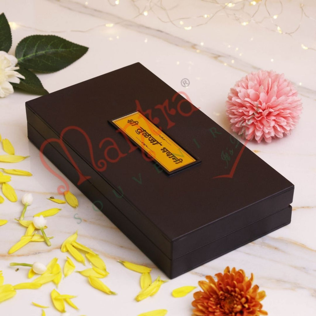 3D Gold Plated Tulja Bhavani Maa Charan Paduka Box – Premium ABS Polymer Kulswamini Devi Idol for Home & Office – Divine Blessing Gift with Sacred Shlokas