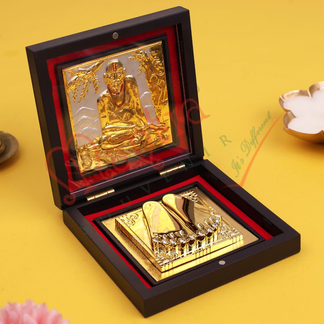 Yantram Sacred Swami Samarth Charan Paduka Box – Akkalkot Maharaj Devotional Frame for Inner Peace & Divine Protection