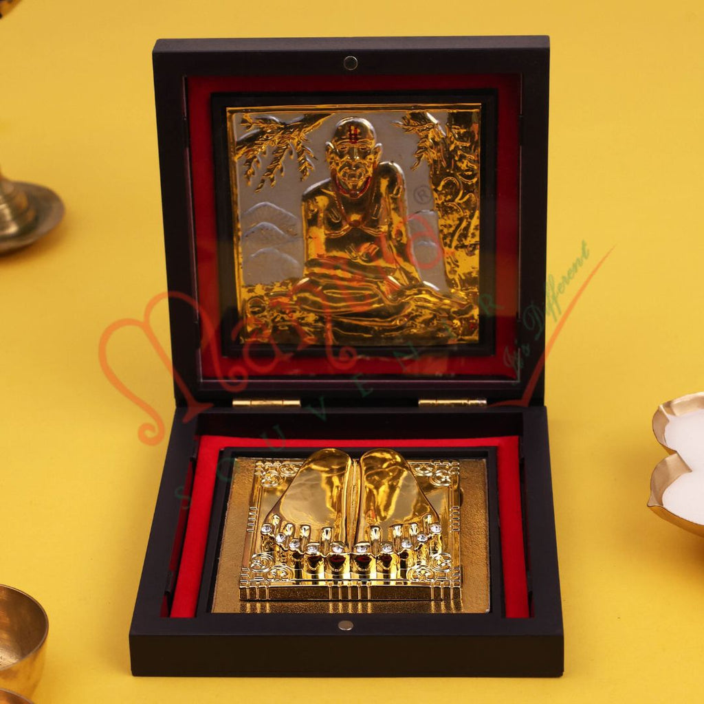 Yantram Sacred Swami Samarth Charan Paduka Box – Akkalkot Maharaj Devotional Frame for Inner Peace & Divine Protection