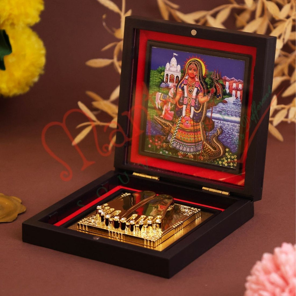 Yantram 3D Maa Ashapura Charan Paduka with Decorative Frame | ABS Polymer | Auspicious Puja & Home Temple Decor