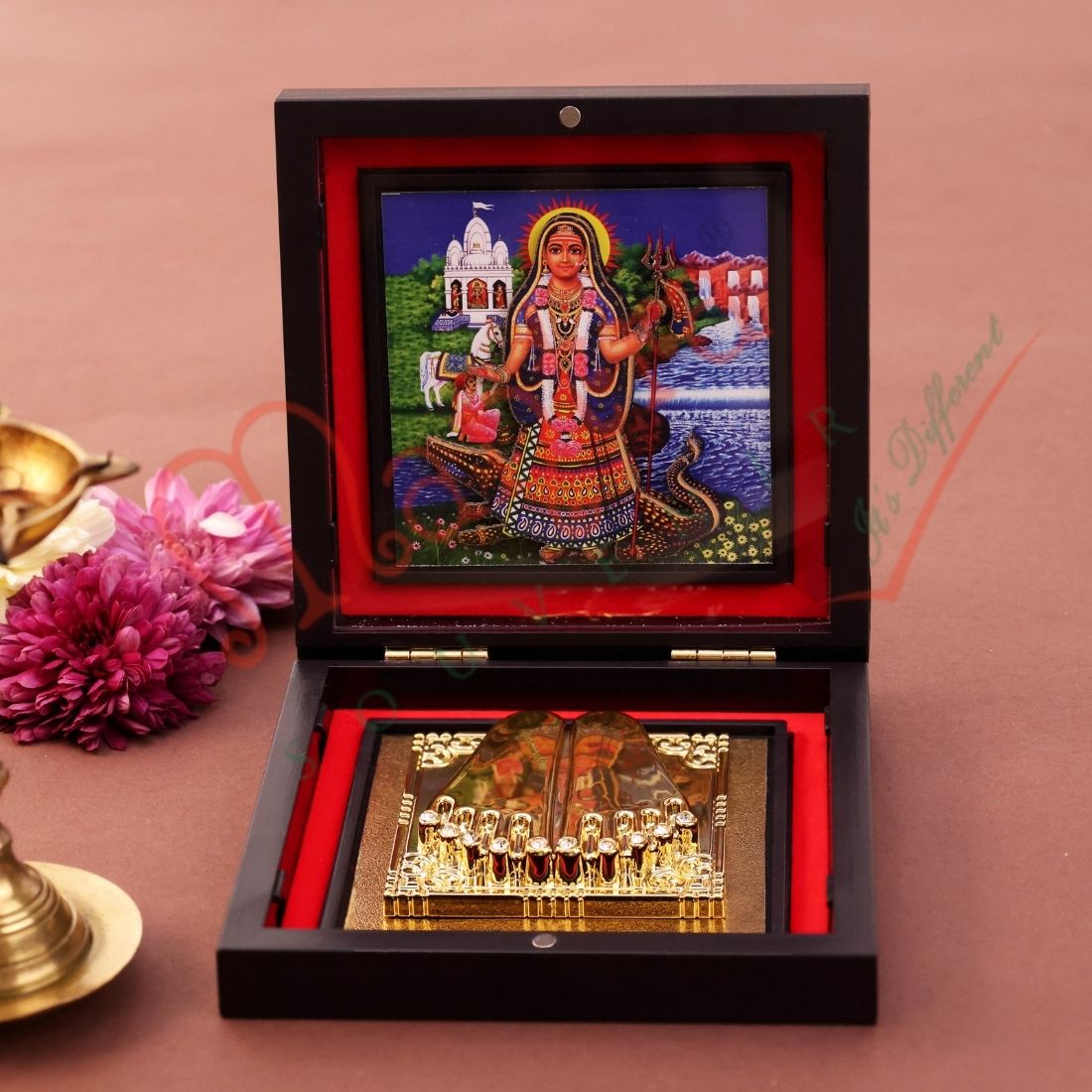 Yantram 3D Maa Ashapura Charan Paduka with Decorative Frame | ABS Polymer | Auspicious Puja & Home Temple Decor