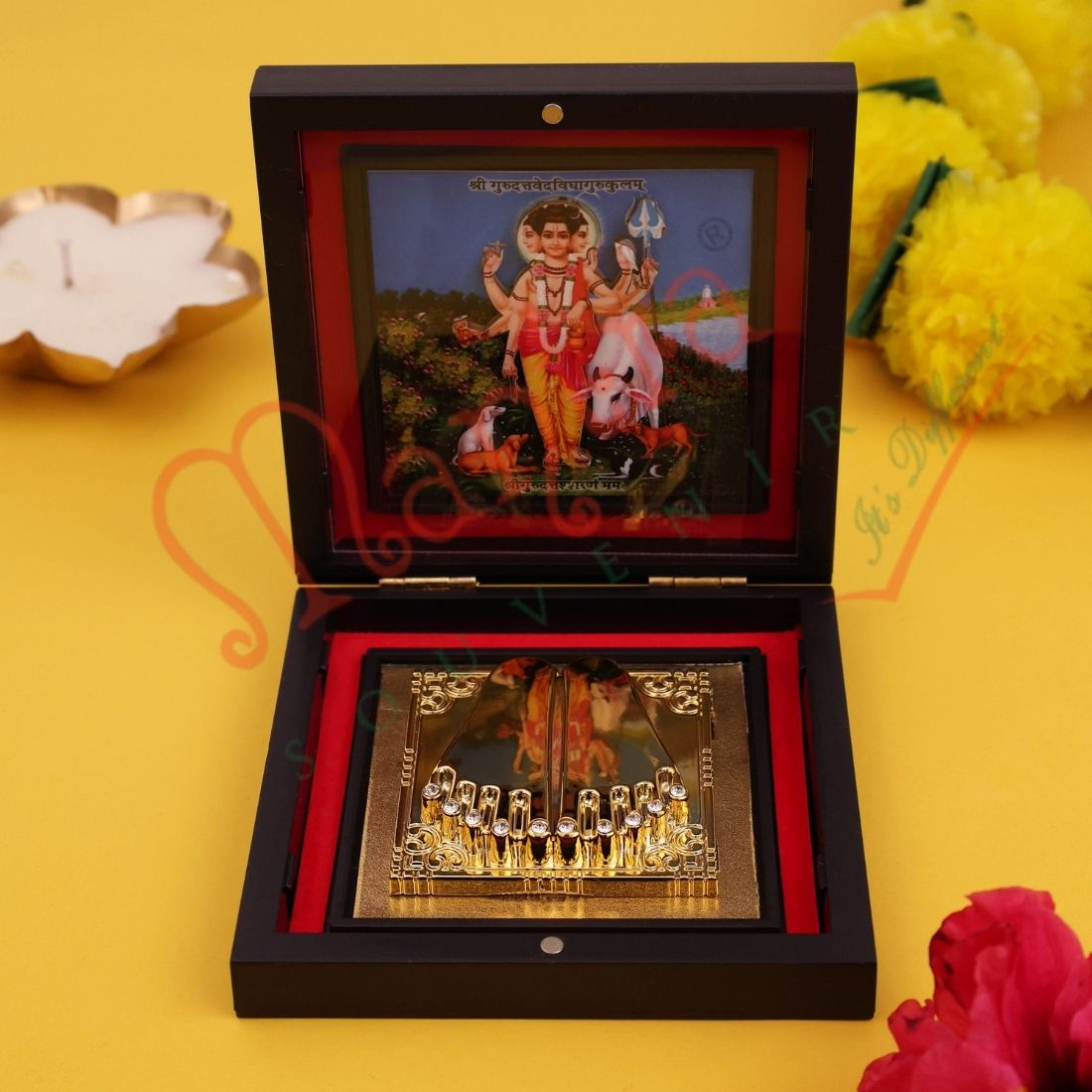 Yantram 3D Shri Dattatreya Charan Paduka with Decorative Frame | ABS Polymer | Auspicious Puja & Home Temple Decor
