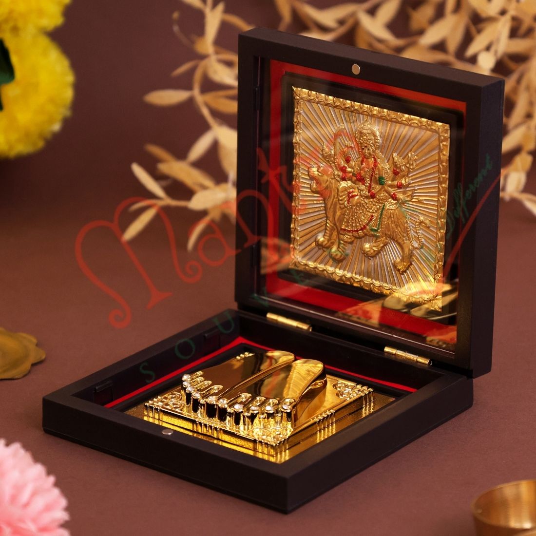 Yantram Ambe Maa Charan Paduka Box – Sacred Durga Devi Idol for Home Mandir & Protection