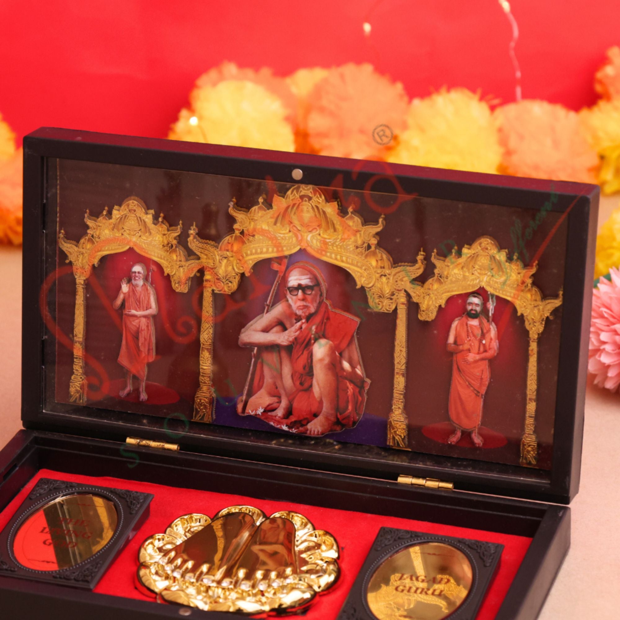 3D Adi Shankaracharya Charan Paduka Box Spiritual Frame for Puja, Home Decor & Office Desk