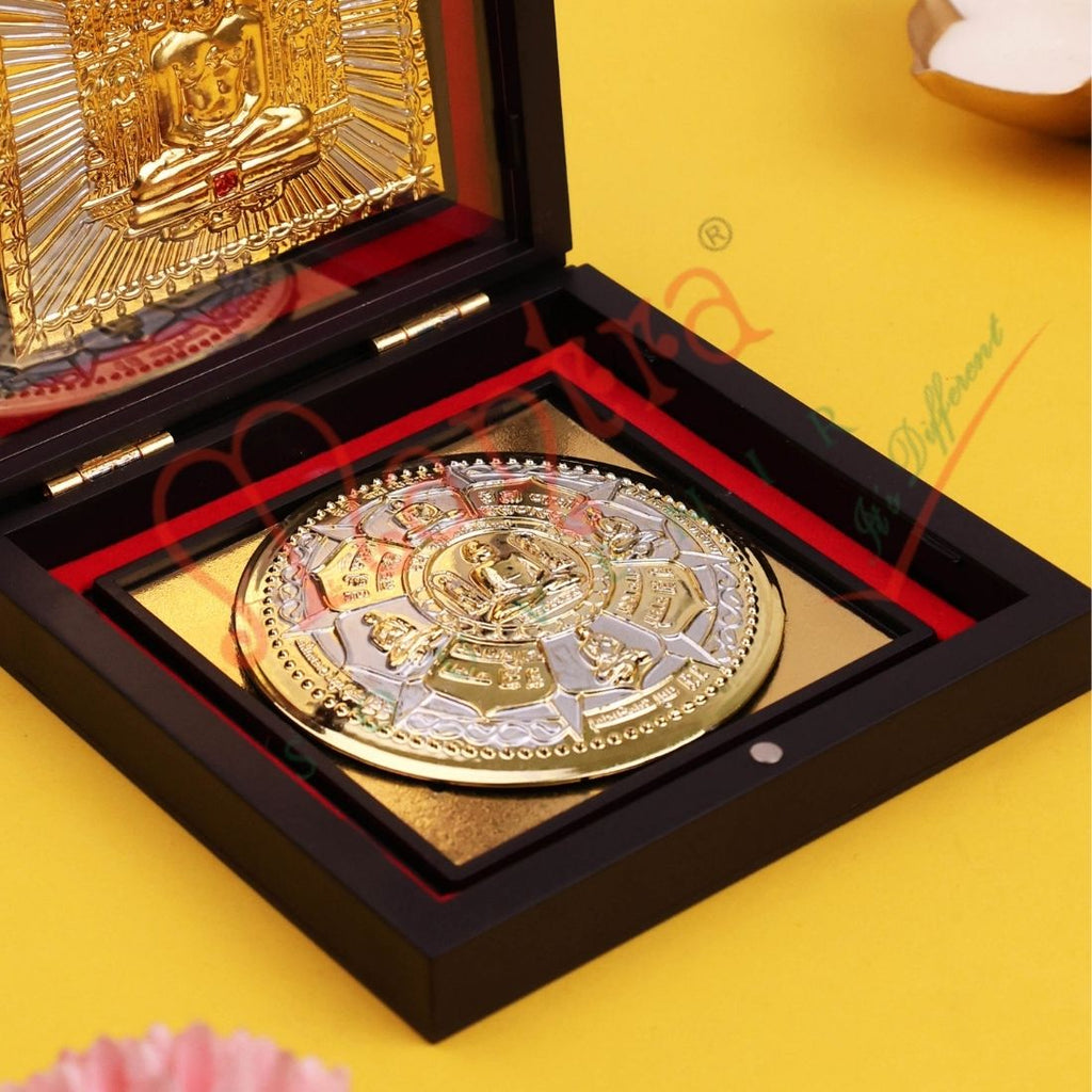 Premium Gold Plated Shri Adinath Siddhachakra Yantram in Luxury Gift Box