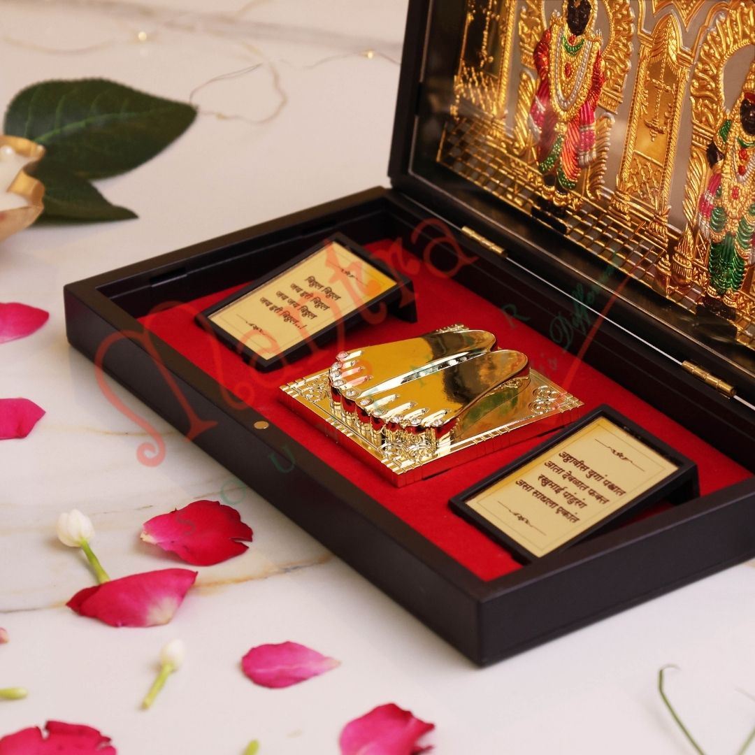 Gold Plated Vitthal Rukmini Charan Paduka Box – Premium ABS Polymer Pandurang Vitthal Rukhumai Idol for Home Temple
