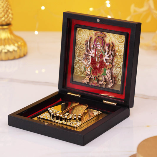 Maa Durga Charan Paduka with Premium Wooden Box | Shakti Vastu & Spiritual Gift