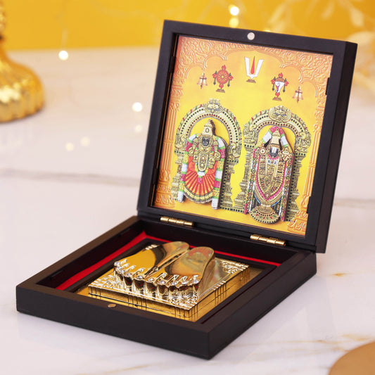 Shri Venkateswara (Tirupati Balaji) Charan Paduka with Premium Wooden Box | Vastu & Spiritual Gift