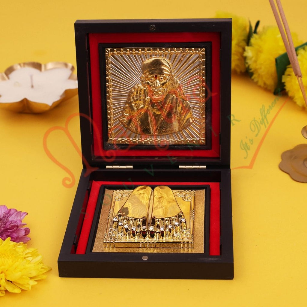 Yantram Divine Shirdi Sai Baba Charan Paduka Box – Sacred Desktop Altar & Spiritual Blessing Gift