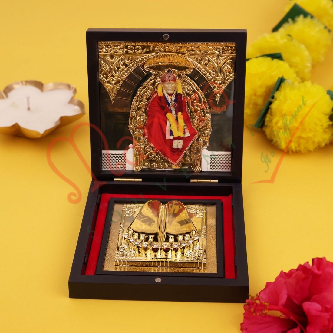 Yantram 3D Shirdi Sai Baba Charan Paduka Box – Saburi & Shraddha Gift Set in Premium Frame