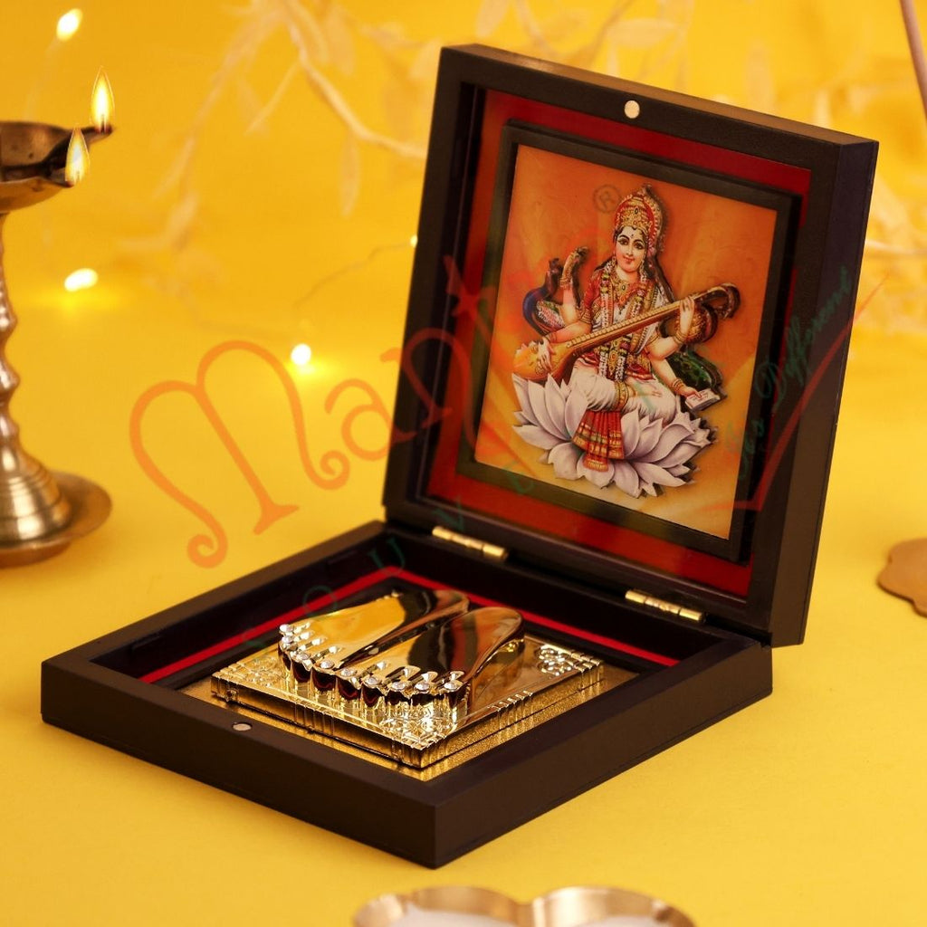 Yantram Divine 3D Saraswati Charan Paduka Box – Wisdom & Knowledge Gift Set in Premium Frame