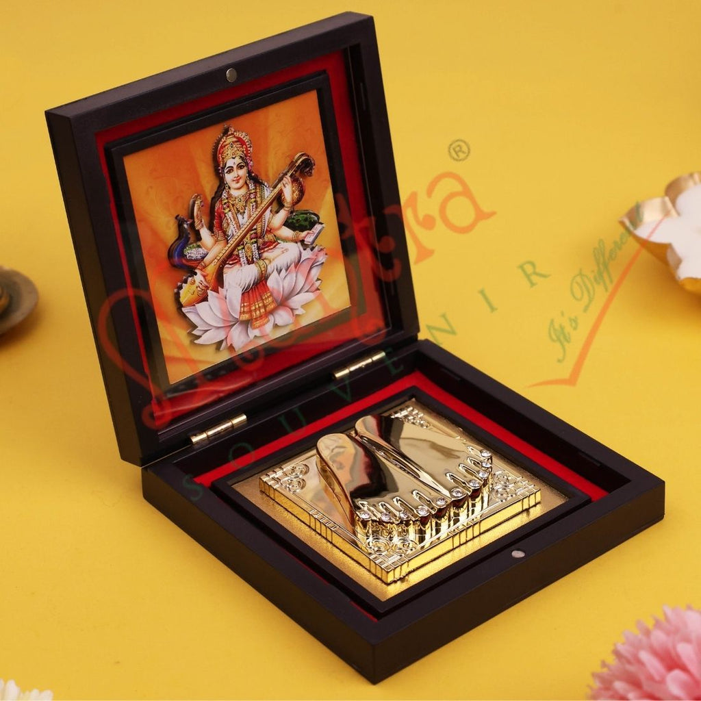 Yantram Divine 3D Saraswati Charan Paduka Box – Wisdom & Knowledge Gift Set in Premium Frame