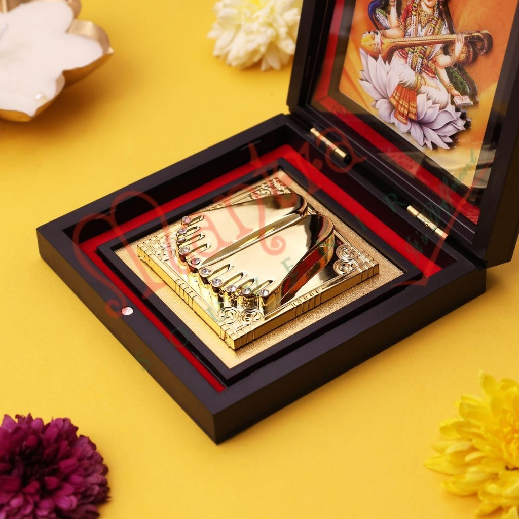 Yantram Divine 3D Saraswati Charan Paduka Box – Wisdom & Knowledge Gift Set in Premium Frame