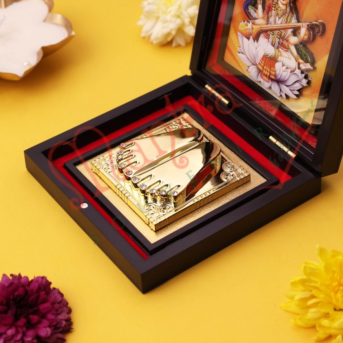 Yantram Divine 3D Saraswati Charan Paduka Box – Wisdom & Knowledge Gift Set in Premium Frame