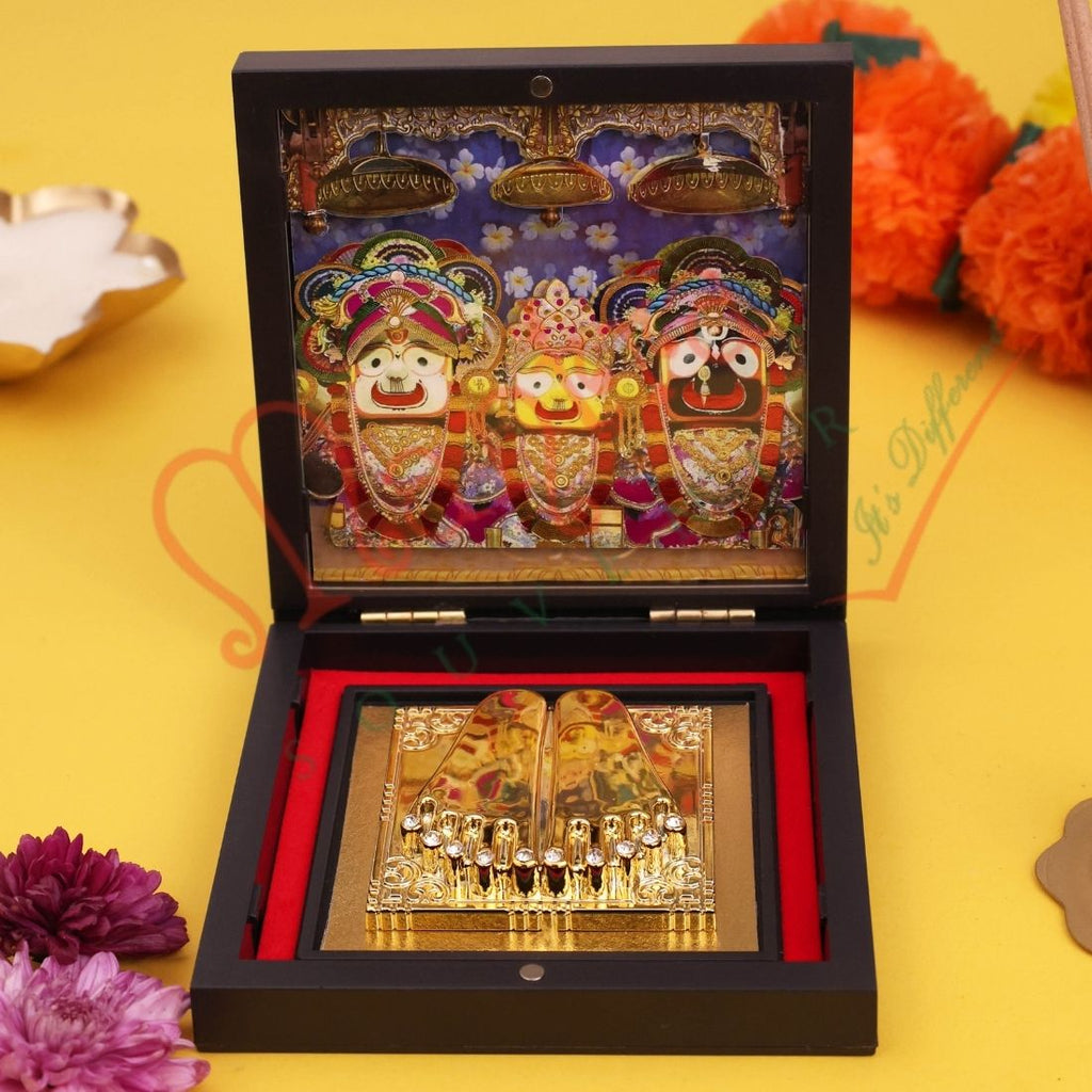 Yantram Divine 3D Jagannath Puri Charan Paduka – Sacred Rath Yatra Blessing Box for Protection & Abundance