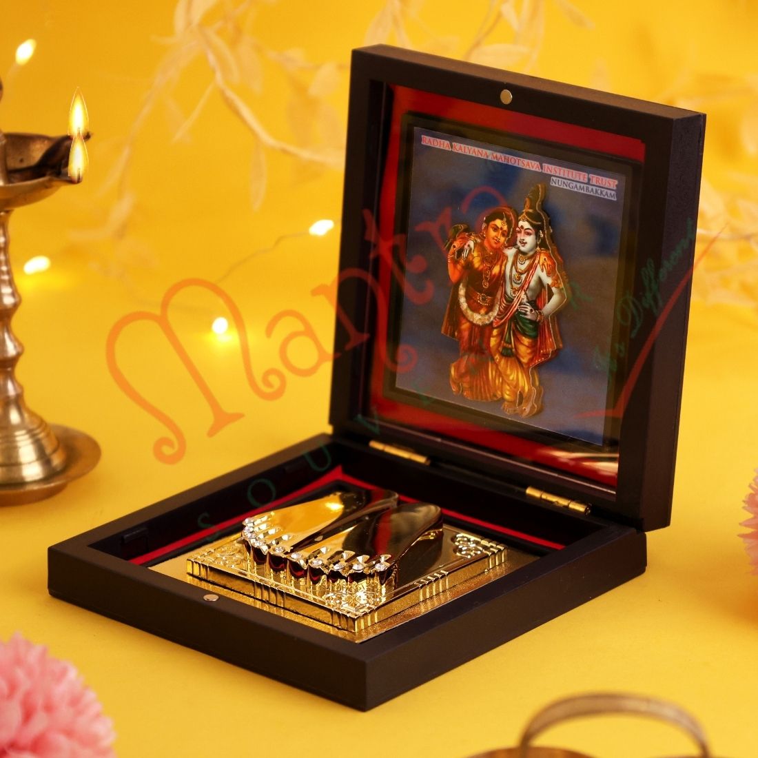 Yantram 3D Radha Krishna Charan Paduka – Eternal Love Devotional Box for Home & Soulful Gifting