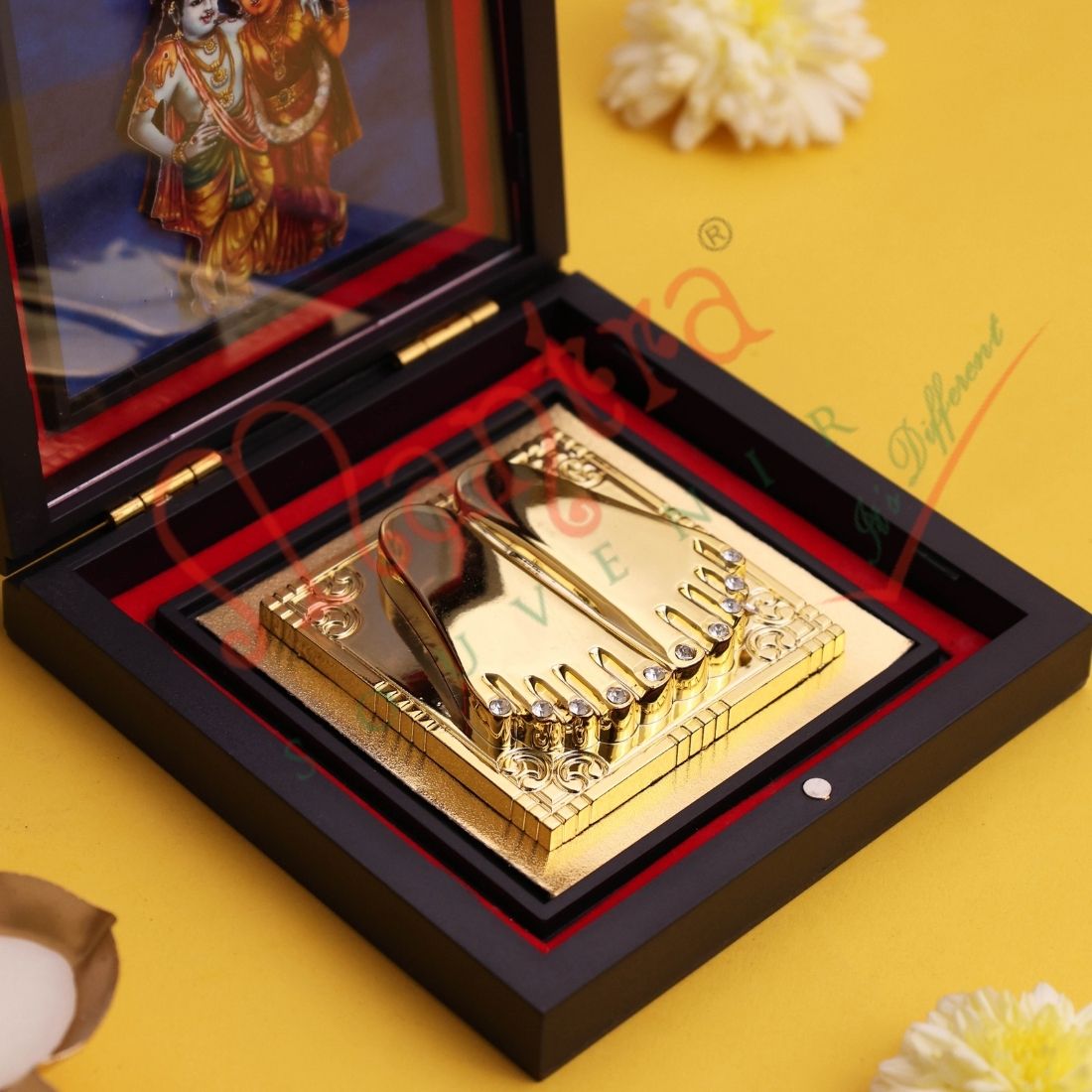 Yantram 3D Radha Krishna Charan Paduka – Eternal Love Devotional Box for Home & Soulful Gifting