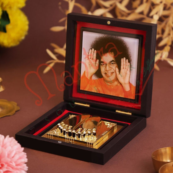 Yantram 3D Satya Sai Baba Gold-Plated Charan Paduka Box – Sacred Desktop & Home Mandir Blessing