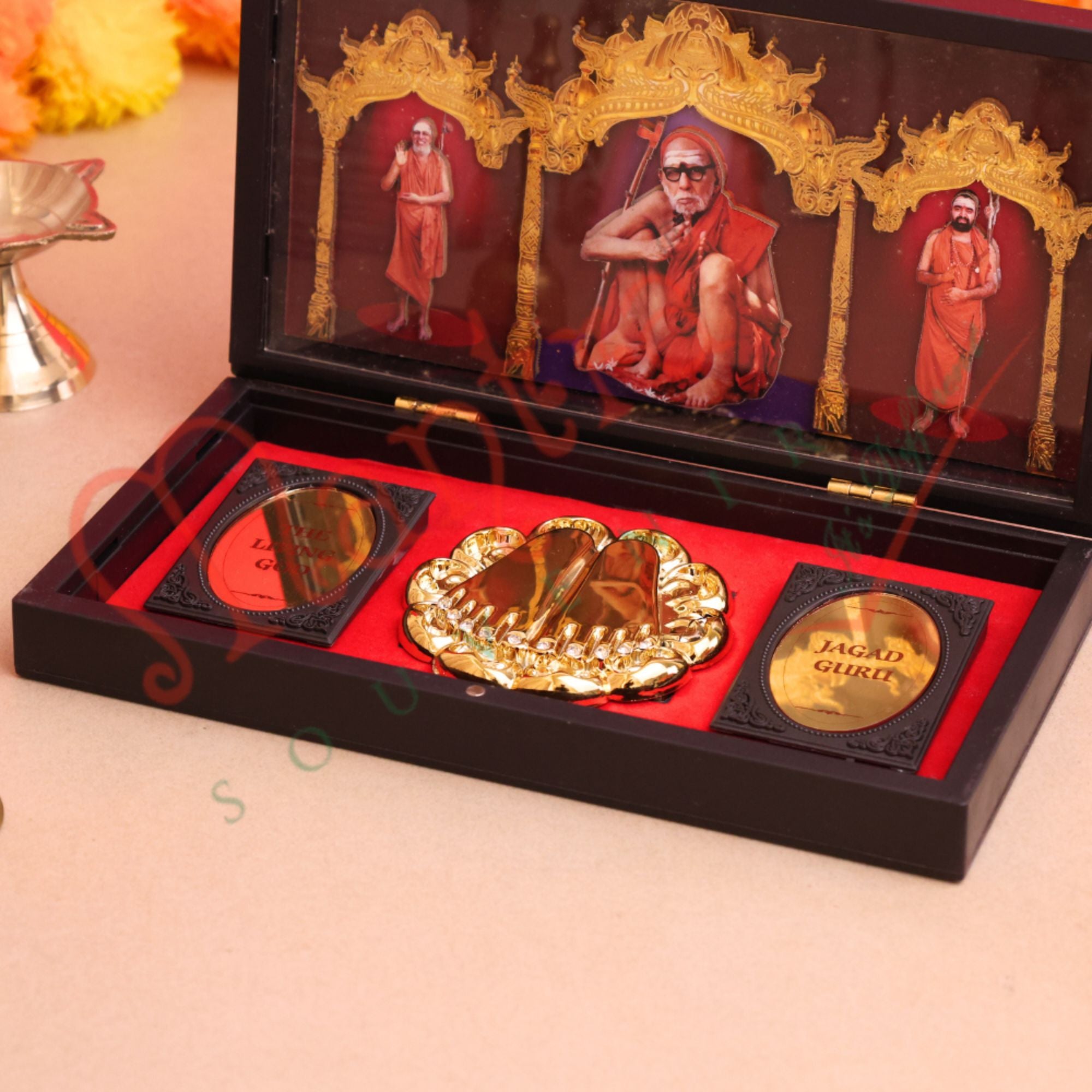3D Adi Shankaracharya Charan Paduka Box Spiritual Frame for Puja, Home Decor & Office Desk