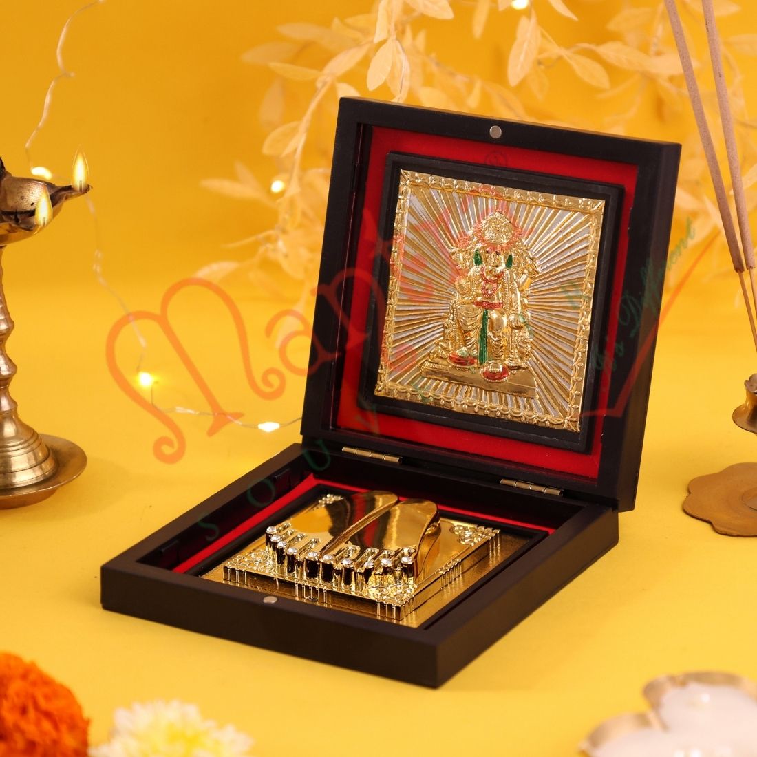 Yantram Ganesha Charan Paduka Box – Auspicious Vighnaharta Idol for Success, Protection & Luxury Gifting