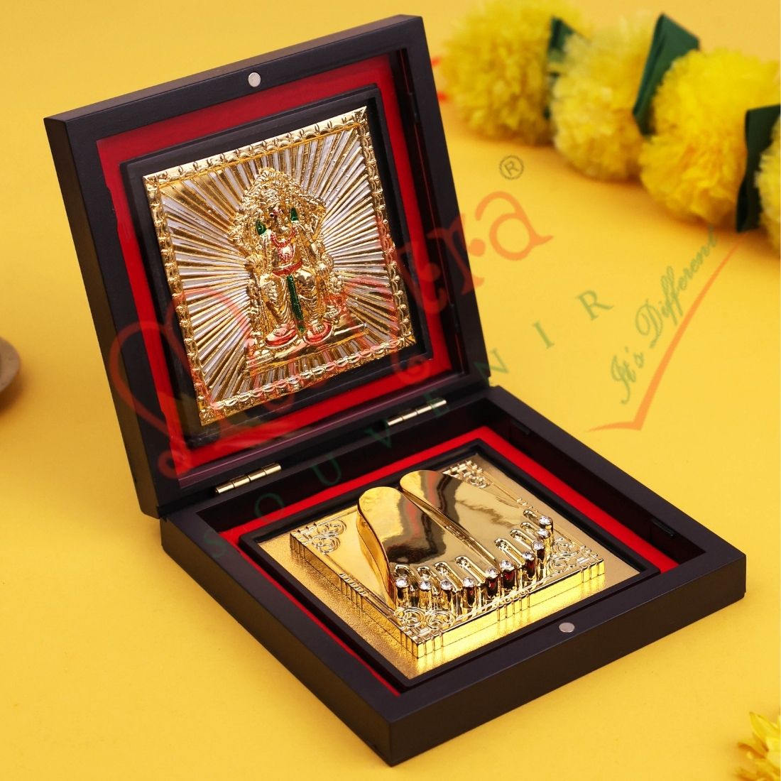 Yantram Ganesha Charan Paduka Box – Auspicious Vighnaharta Idol for Success, Protection & Luxury Gifting
