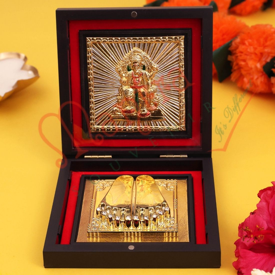 Yantram Ganesha Charan Paduka Box – Auspicious Vighnaharta Idol for Success, Protection & Luxury Gifting