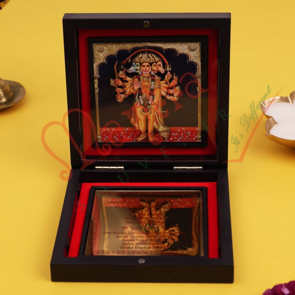 Yantram Divine 3D Panchmukhi Hanumanji Gold-Embossed Spiritual Frame Box – Protective Kavach Edition for Home & Office