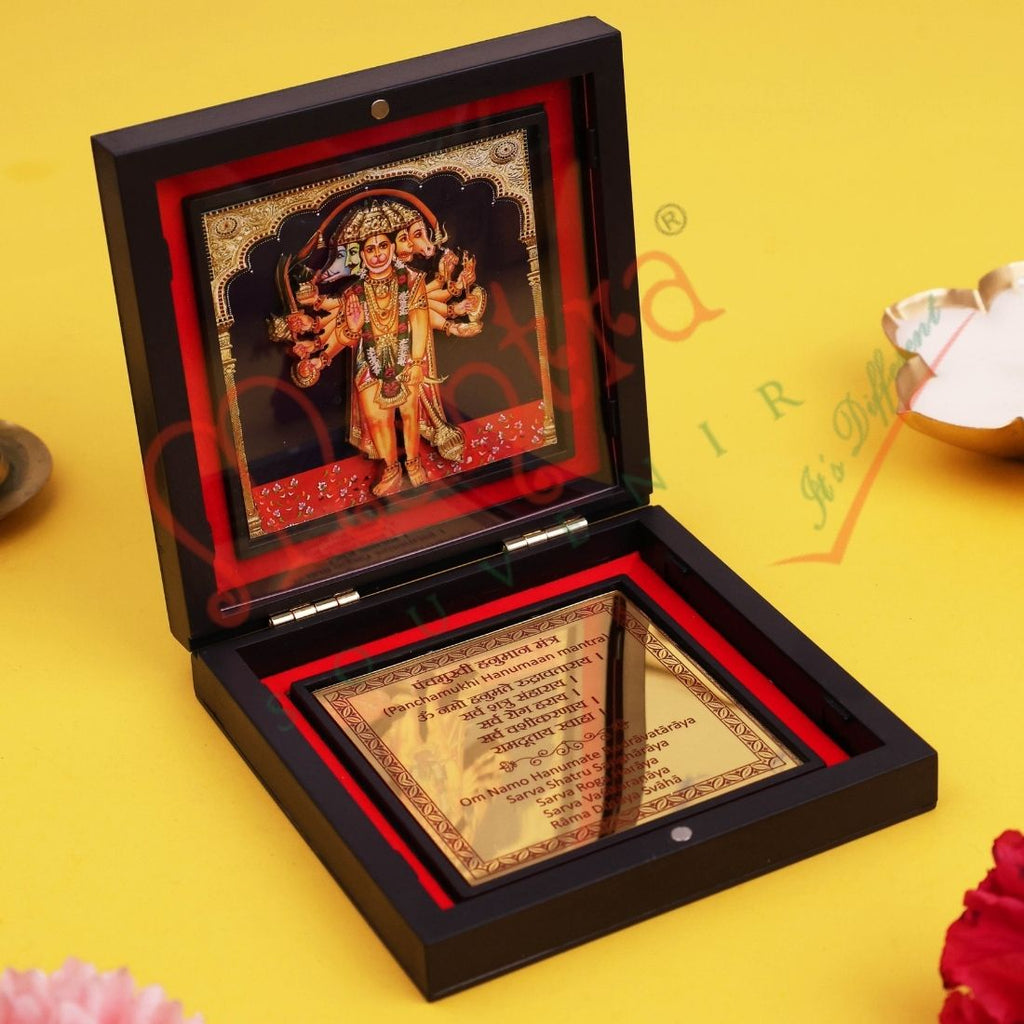 Yantram Divine 3D Panchmukhi Hanumanji Gold-Embossed Spiritual Frame Box – Protective Kavach Edition for Home & Office