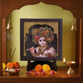 Classic 3D Bal Gopal Krishna Deity Photo Frame with Stand for Home Temple | Laddu Gopal Spiritual Photo Frame for Pooja Room, Nursery & Office Desk | Divine Krishna Home Decor | Devotional Gift Item & Sacred Souvenir