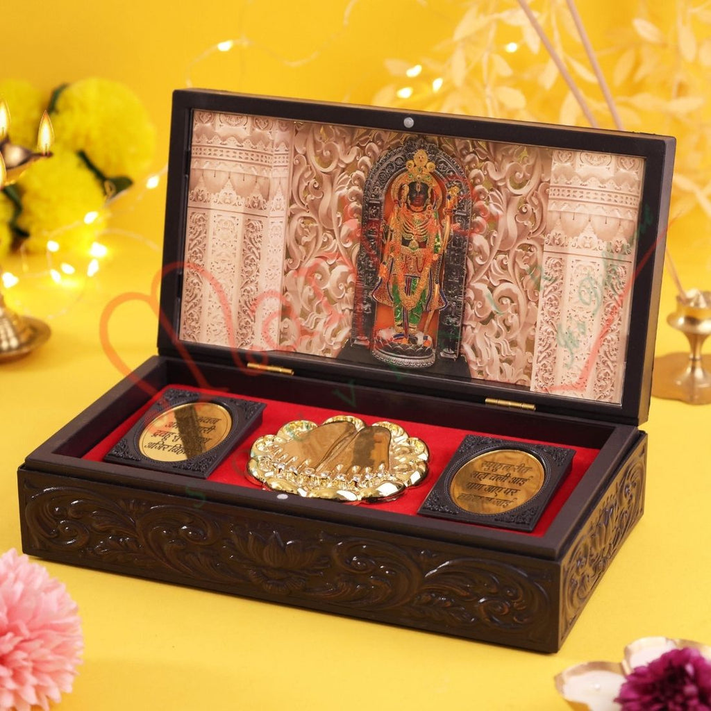 Divine 3D Ayodhya Ram Lalla Premium Corporate Gift Box – Charan Paduka & Shloka Edition