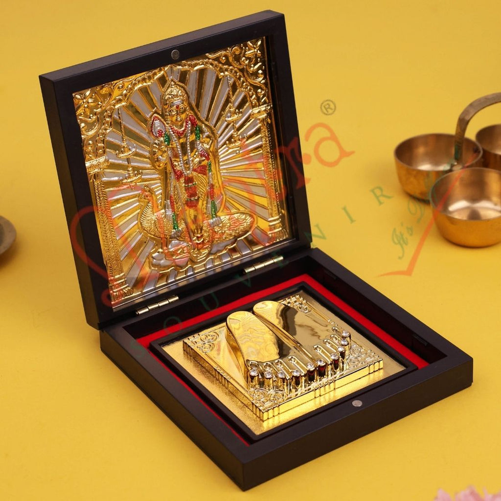 Yantram Divine Lord Murugan Charan Paduka Frame Box – Kartikaya Victory Edition for Home & Office Mandir