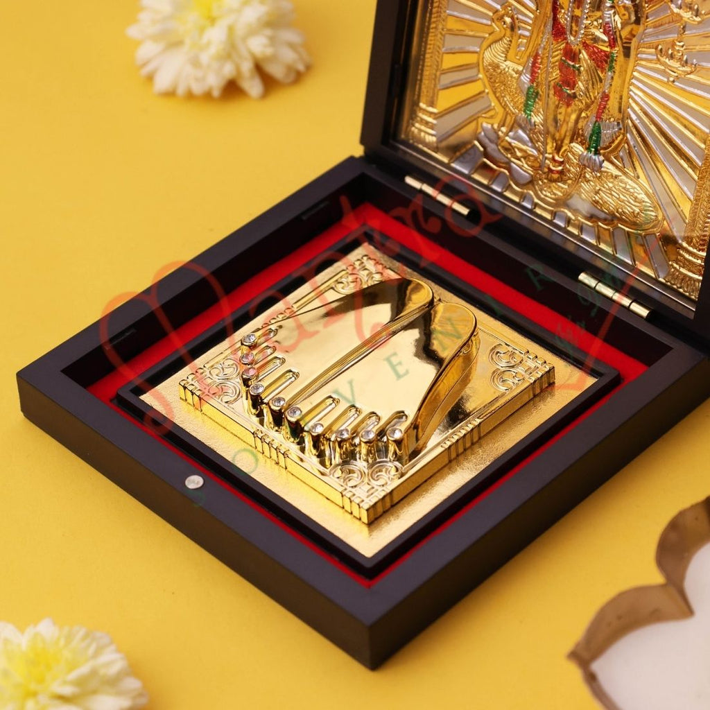 Yantram Divine Lord Murugan Charan Paduka Frame Box – Kartikaya Victory Edition for Home & Office Mandir