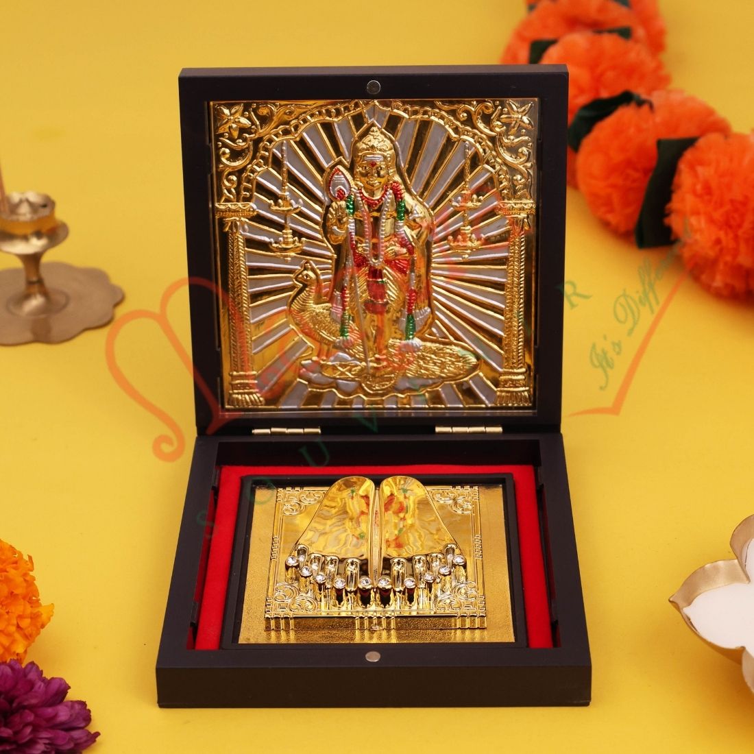 Yantram Divine Lord Murugan Charan Paduka Frame Box – Kartikaya Victory Edition for Home & Office Mandir