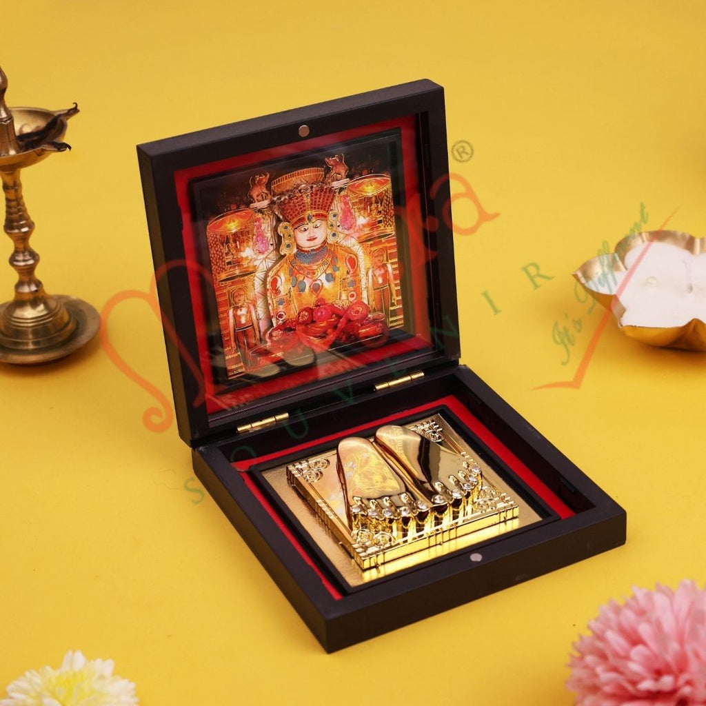 3D Shree Adinath Bhagwan Golden Charan Paduka – Premium ABS Polymer Jain Spiritual Gift Box for Home Mandir, Office Desk & Vastu
