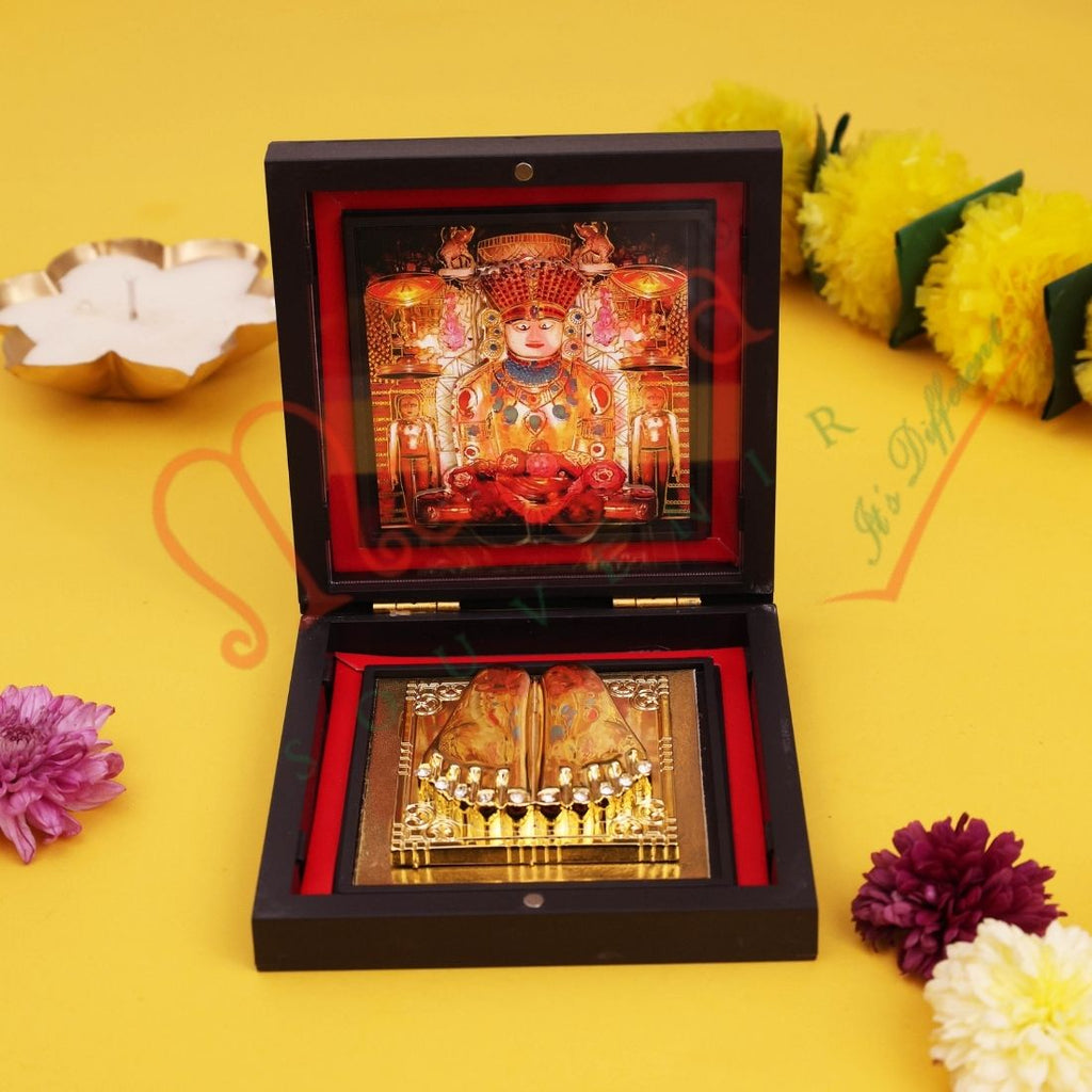 3D Shree Adinath Bhagwan Golden Charan Paduka – Premium ABS Polymer Jain Spiritual Gift Box for Home Mandir, Office Desk & Vastu