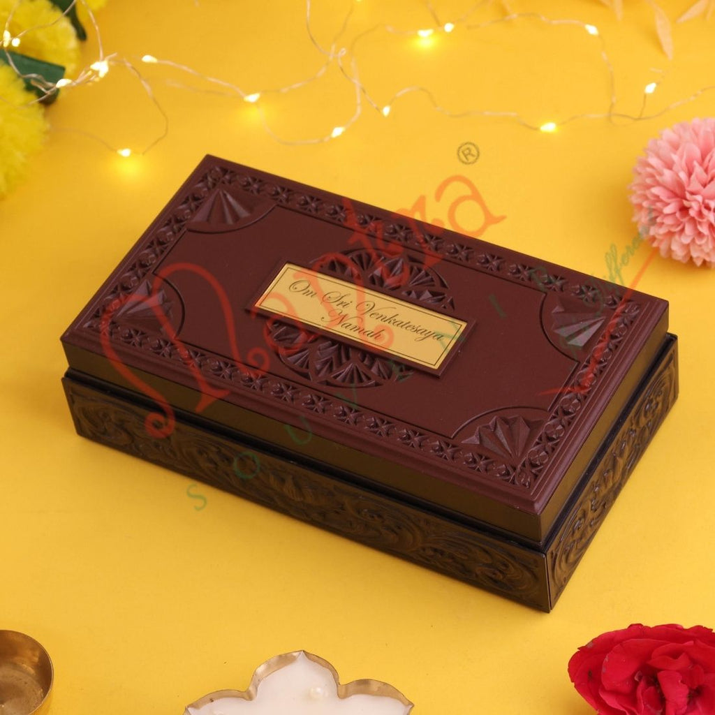 Tirupati Balaji Gold-Plated Charan Paduka Corporate Box – Premium Venkateswara Blessing & Prosperity Frame