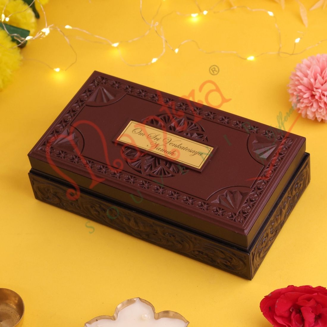 Tirupati Balaji Gold-Plated Charan Paduka Corporate Box – Premium Venkateswara Blessing & Prosperity Frame