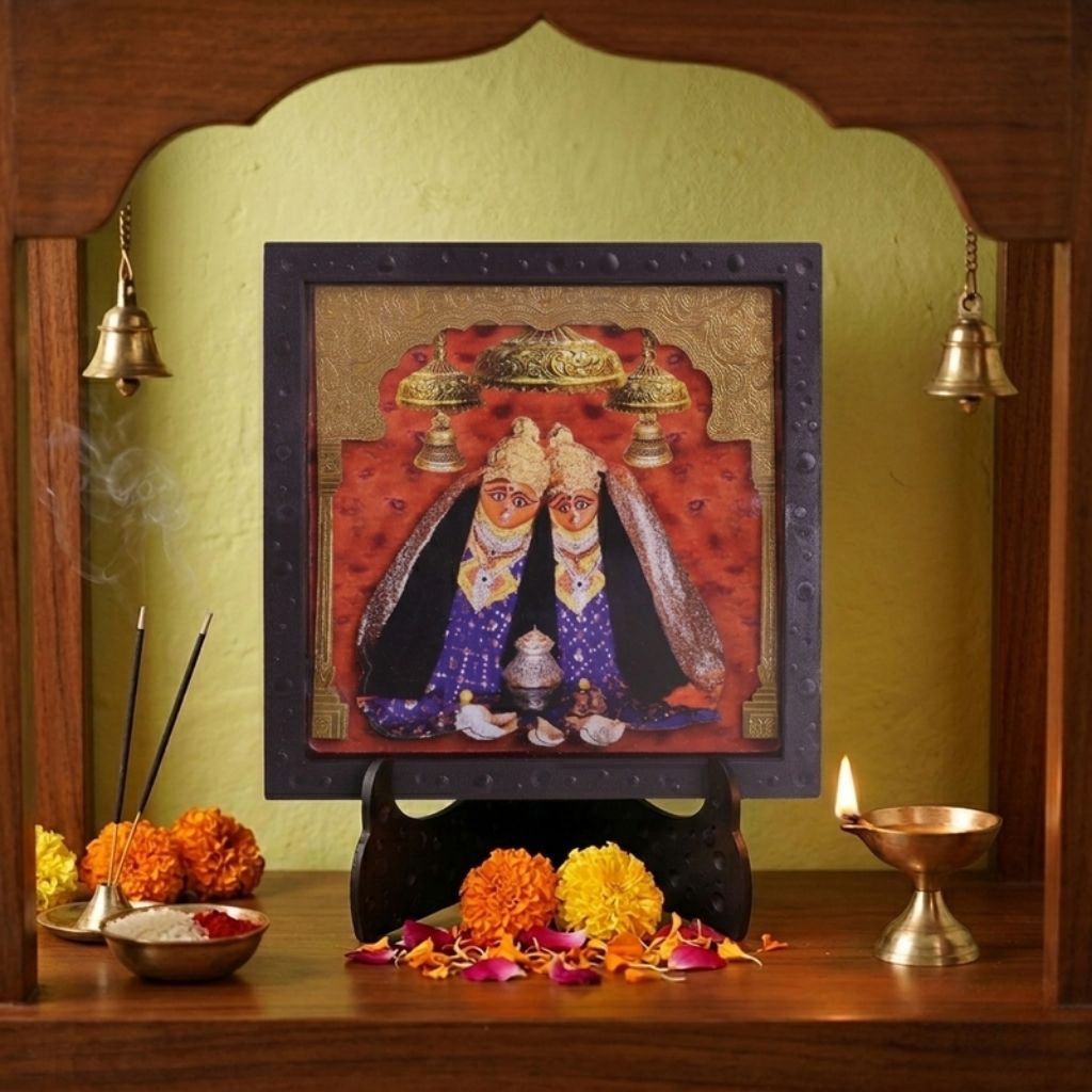 Classic 3D Chamunda Maa Photo Frame for Home Temple | Divine Chamunda Mata Decorative Frame with Stand | Navratri Pooja Room Decor | Religious Spiritual Gift Item for Home Office Mandir Decoration
