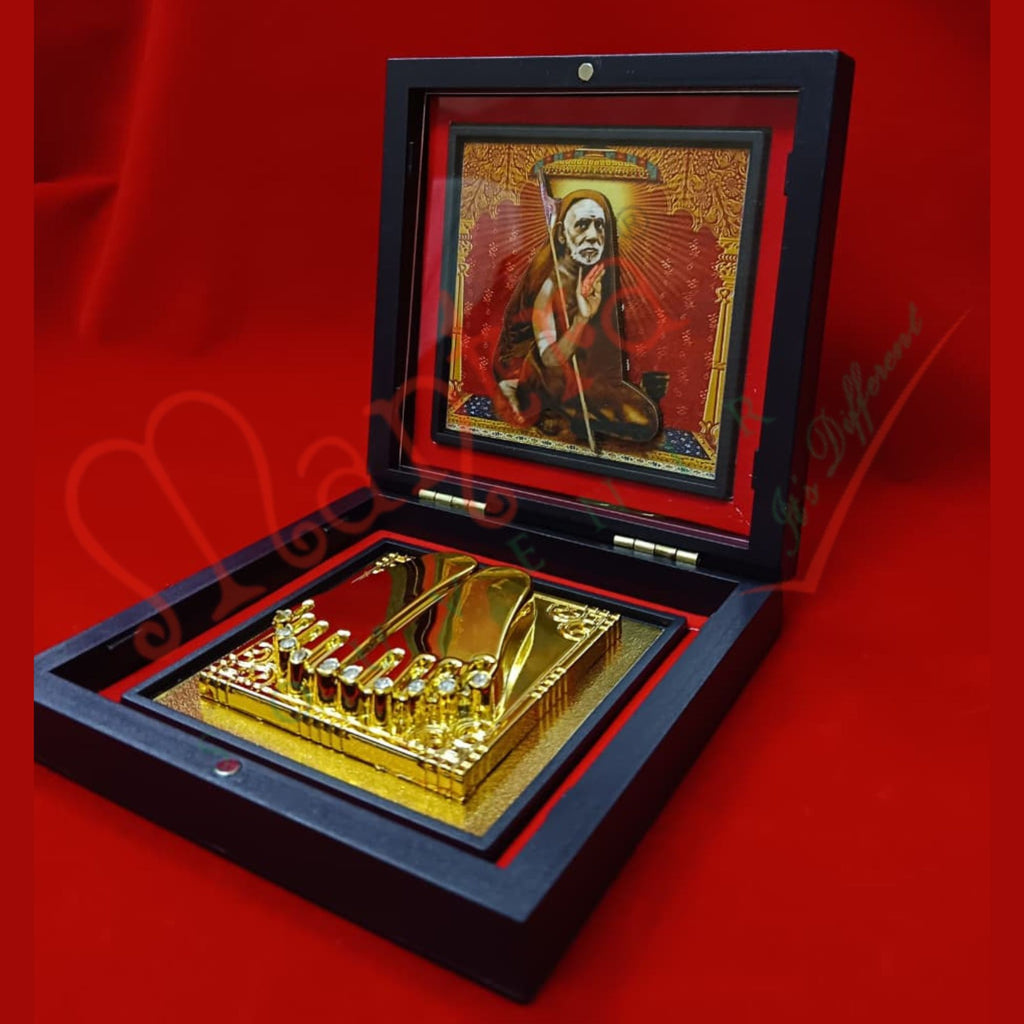 Yantram Premium 3D Adi Shankaracharya Frame with Gold Plated Charan Paduka in ABS Polymer Box | Spiritual Yantram Gift & Puja Decor