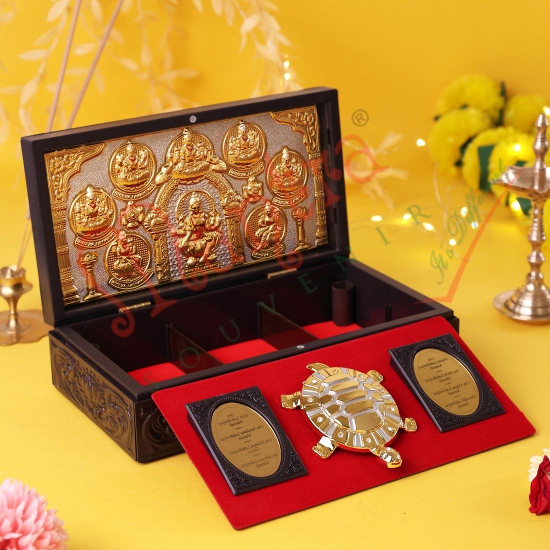 Sacred Ashta Lakshmi Vastu Tortoise Corporate Gift Box – Gold-Plated Kurma Avatar & Eight Forms of Abundance