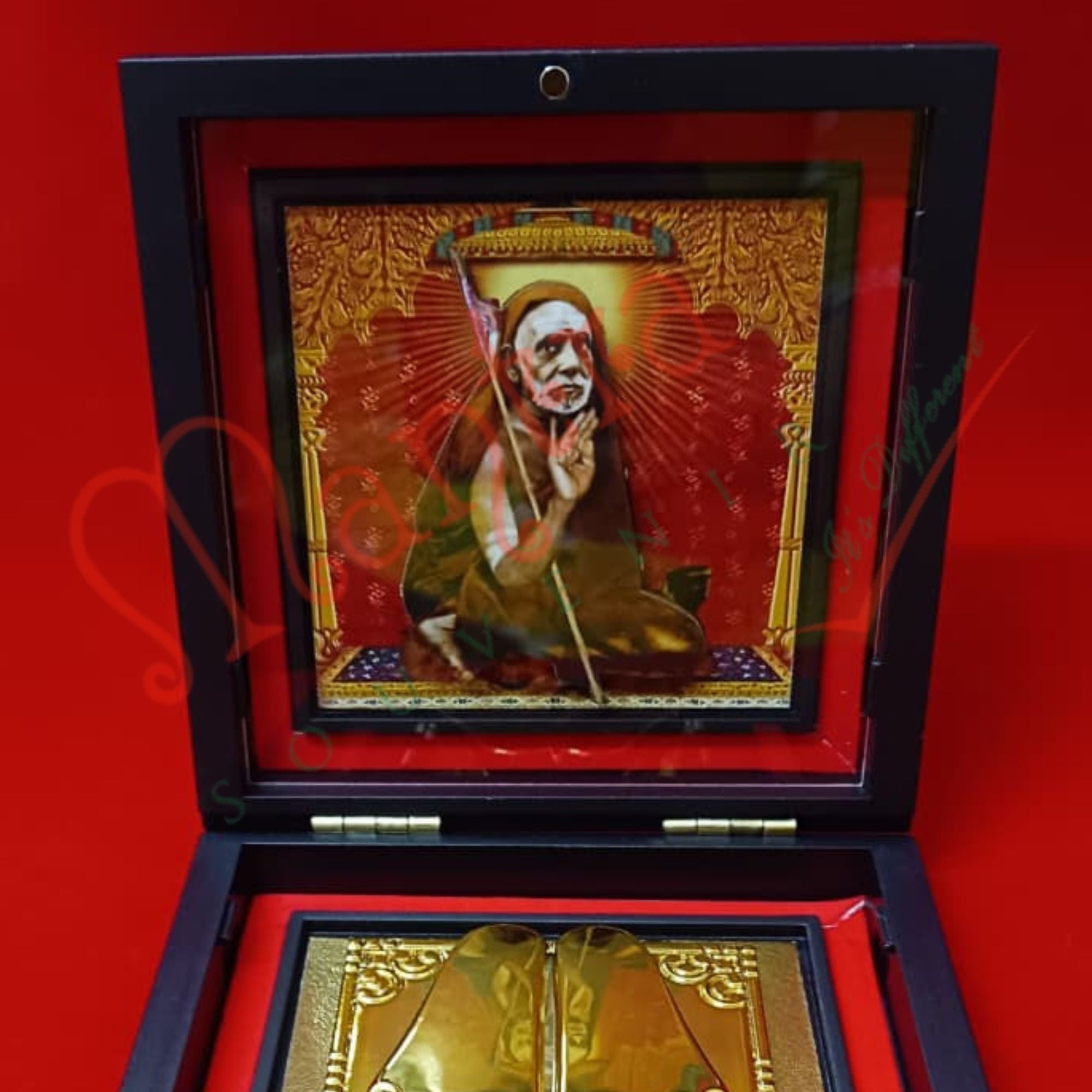 Yantram Premium 3D Adi Shankaracharya Frame with Gold Plated Charan Paduka in ABS Polymer Box | Spiritual Yantram Gift & Puja Decor